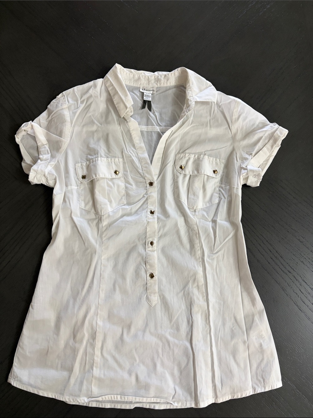 Dynamite White Short-Sleeve Button-Front Shirt